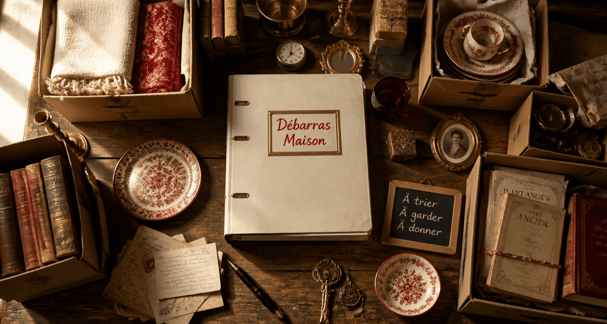 debarras maison table tri cartons bibelots
