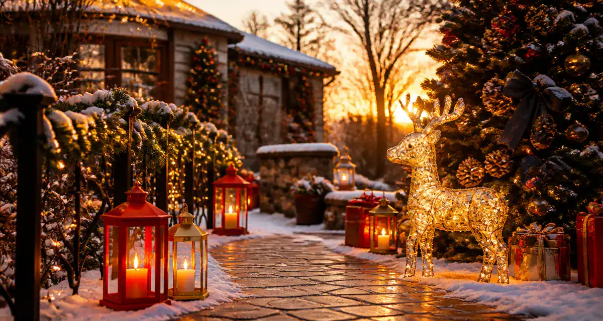 decoration noel exterieur jardin enneige lumineux