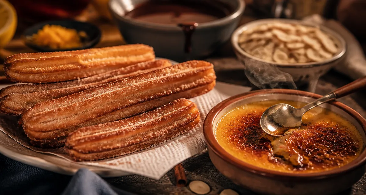 Desserts Espagne : churros et crème catalane caramélisée