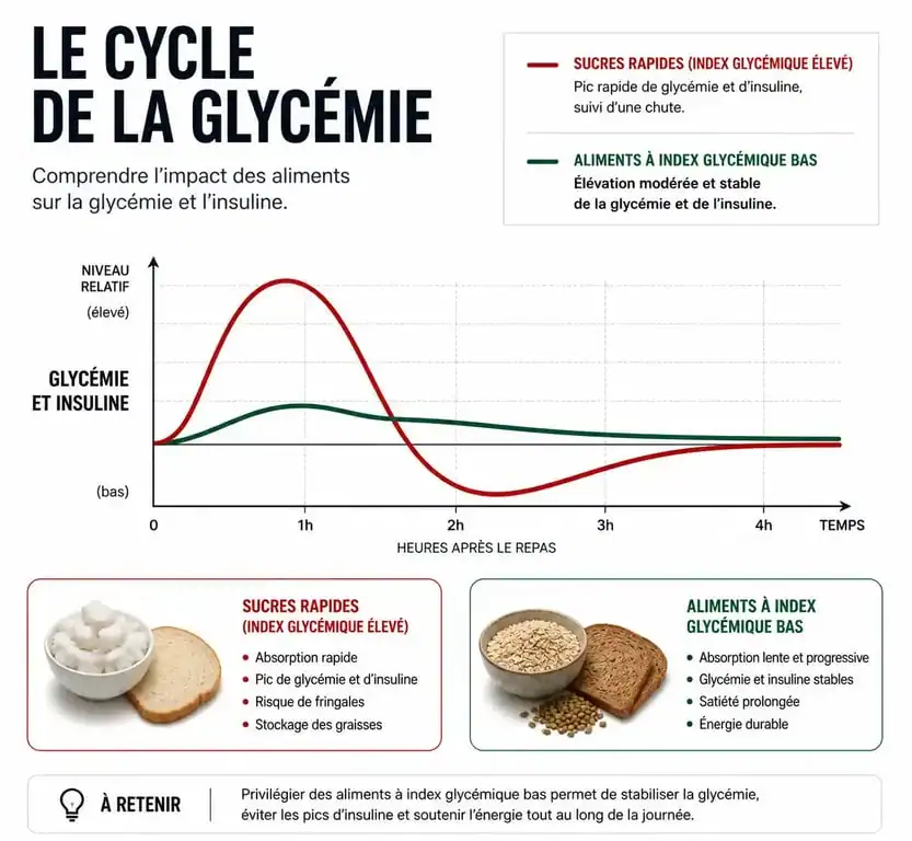 Infographie sur la gestion de la glycémie pour se désintoxiquer du sucre