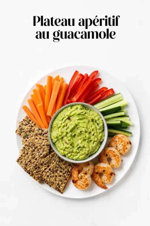 Idées d'accompagnements pour manger le guacamole : légumes croquants, crackers et crevettes