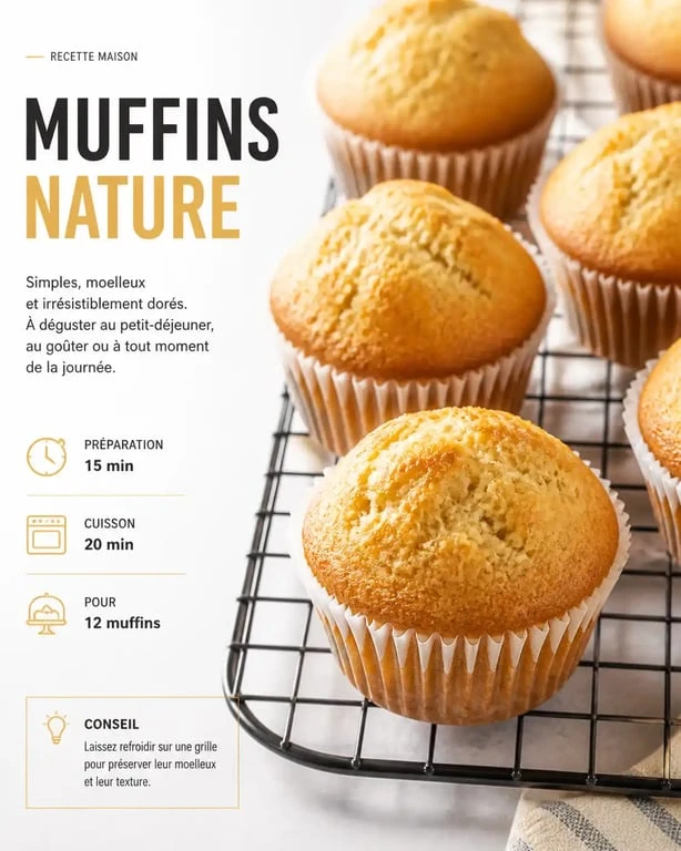 Recette pour muffins nature dorés et moelleux