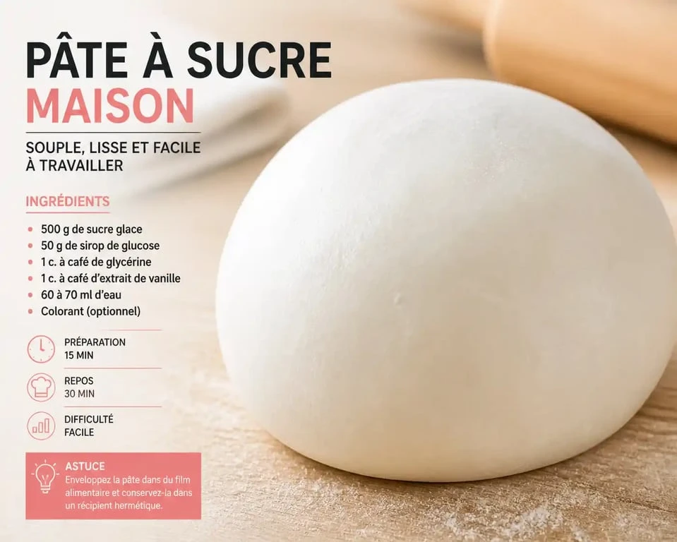 Pâte à sucre maison sans glucose prête à l'emploi pour décoration de gâteau