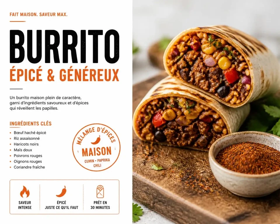 Burrito maison savoureux avec son mélange d'épices pour burritos fait maison