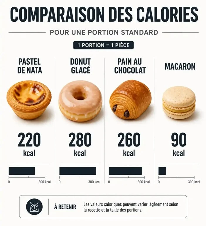 Comparaison des calories entre un pastel de nata et d'autres pâtisseries populaires
