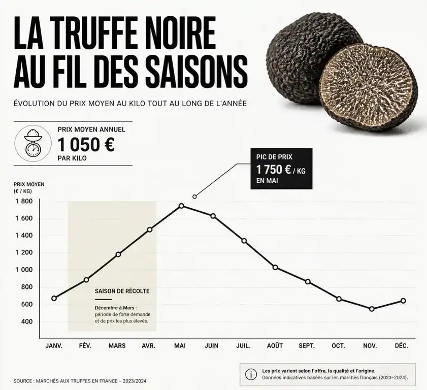 Infographie des variations saisonnières du cours de la truffe noire