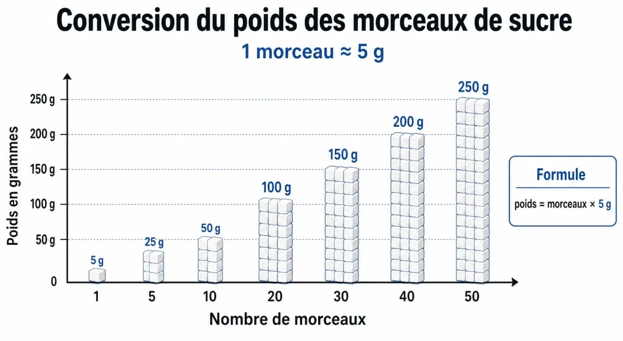 Tableau de conversion des morceaux de sucre en grammes pour vos recettes