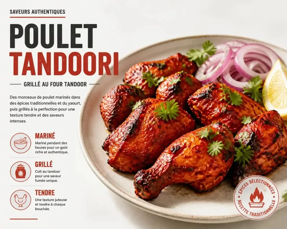 Poulet tandoori traditionnel servi avec oignons et coriandre