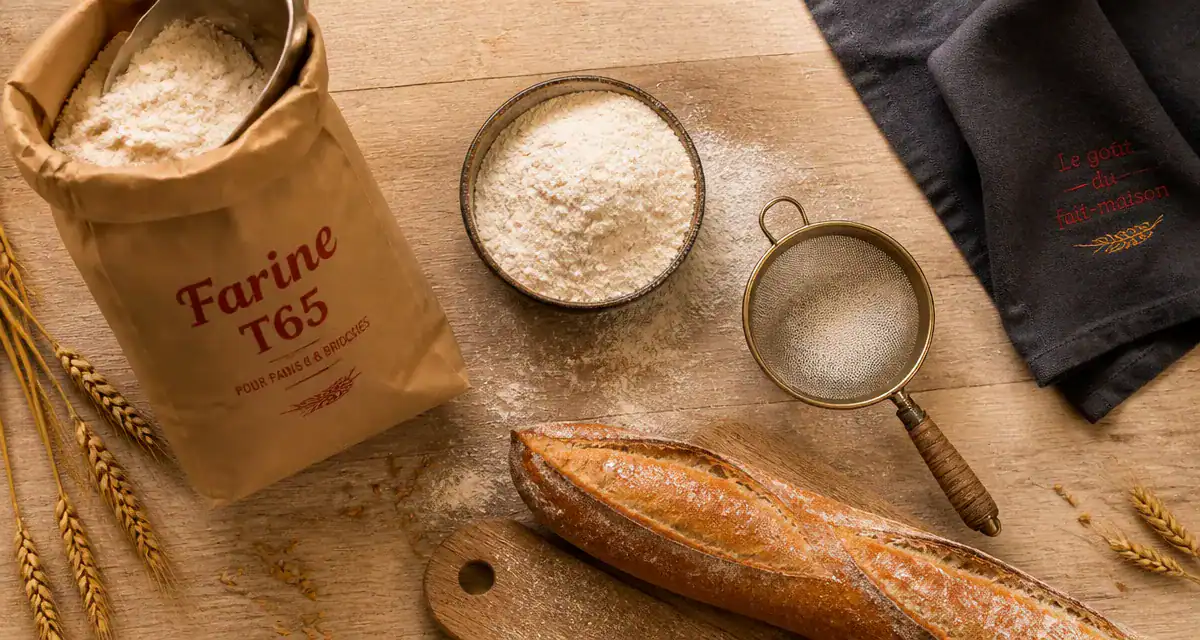 farine t65 quelle utilisation sur plan de travail avec pain et blé