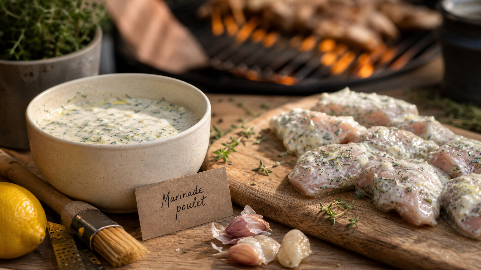 Marinade pour attendrir le poulet au yaourt, citron et herbes