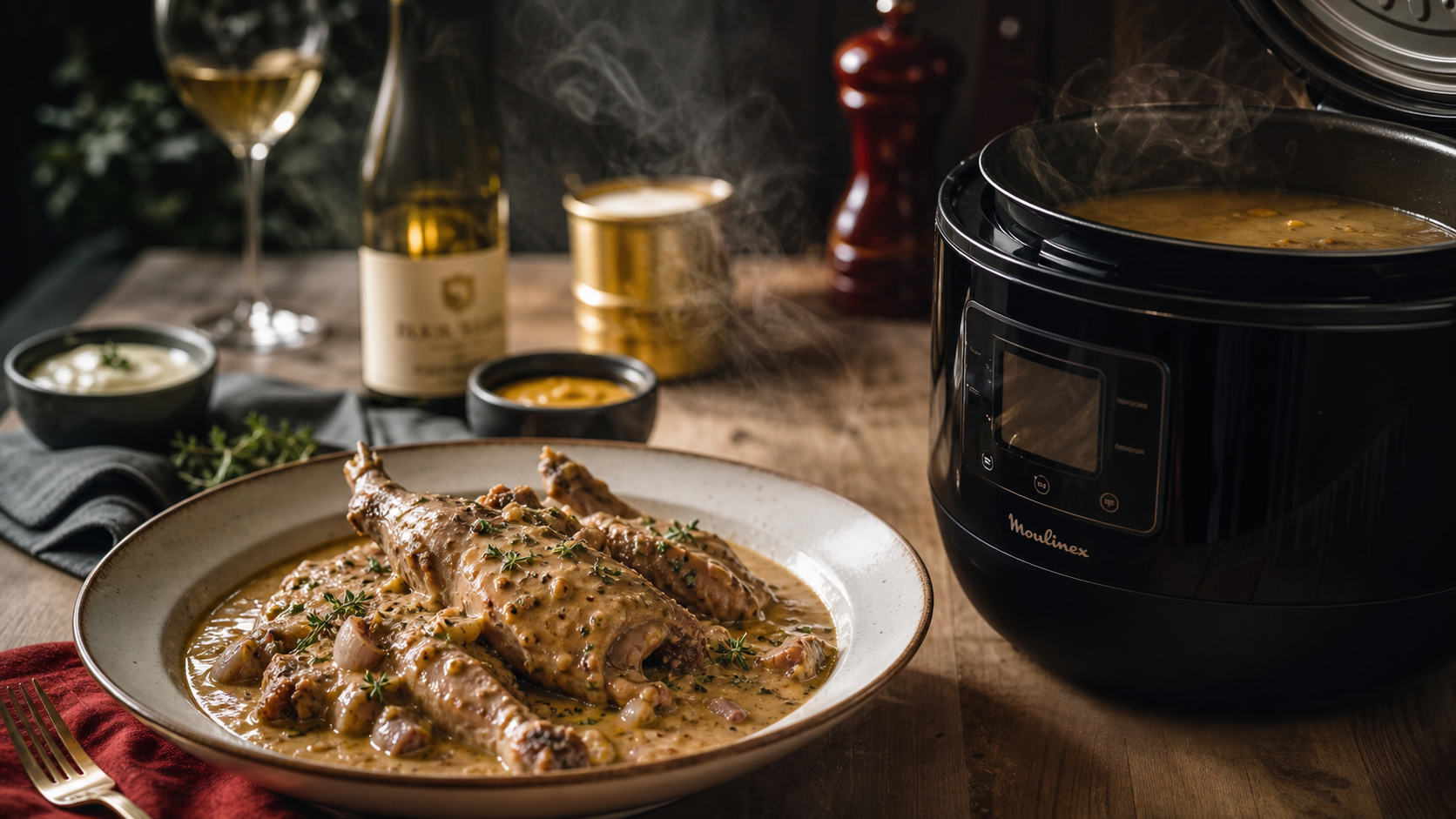 Meilleure recette de lapin au cookeo : lapin à la moutarde et sauce onctueuse