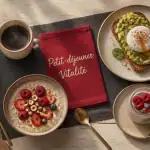Petit dej équilibré recette avec porridge, avocado toast et chia pudding