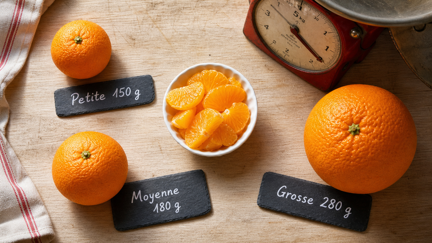 Poids d une orange : petite 150 g, moyenne 180 g, grosse 280 g