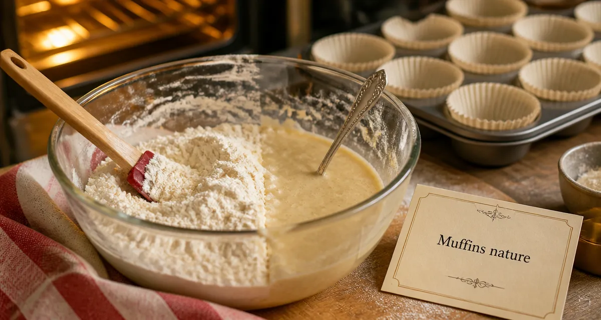 Recette pour muffins nature : ingrédients secs et moule à muffins