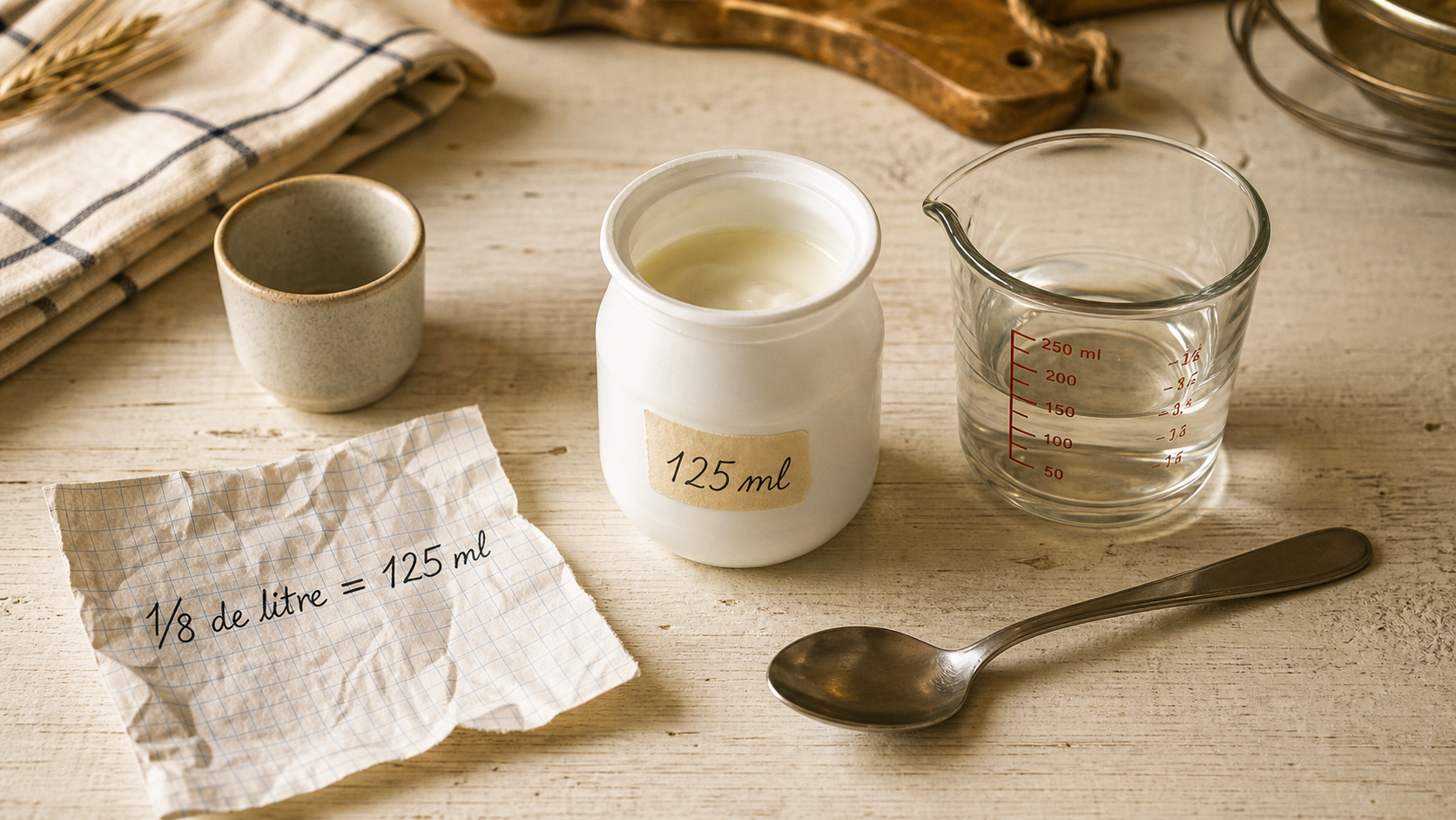 1 8 de litre en ml : 125 ml, repères de mesure