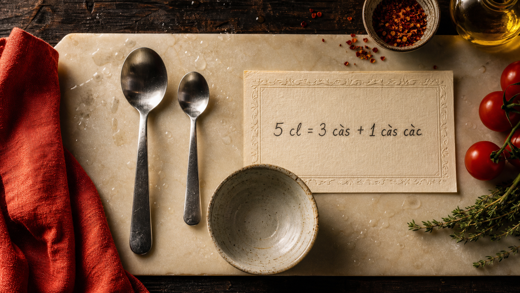 5 centilitres en cuillère à soupe : repère 3 càs + 1 càs càc