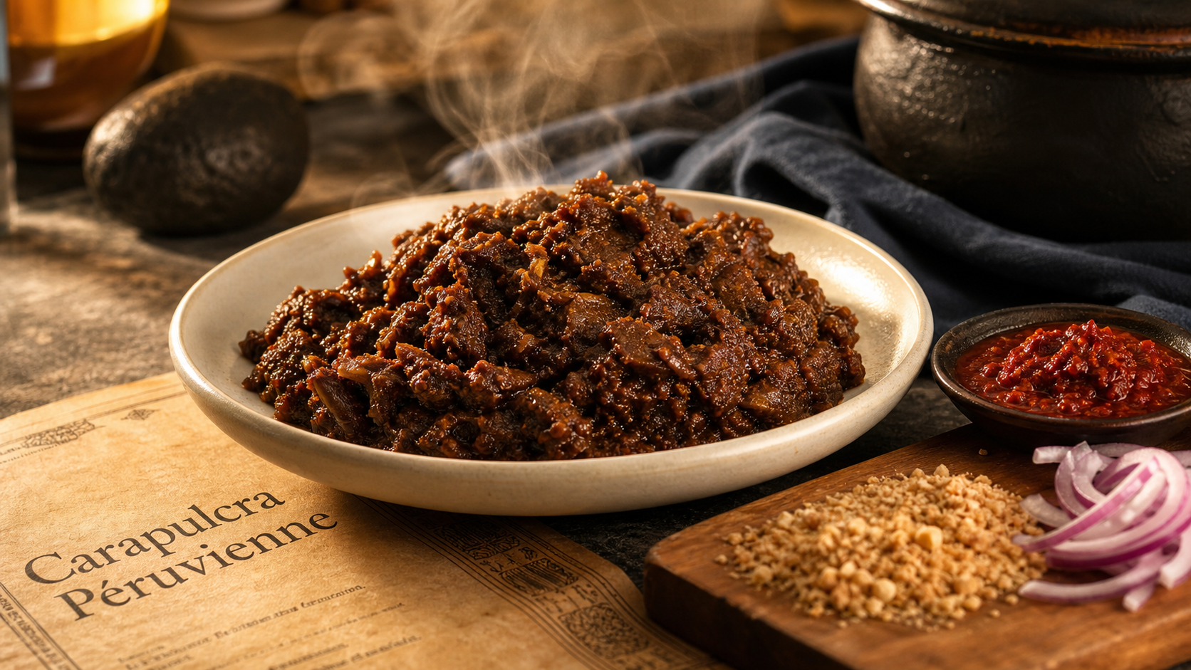 Carapulcra péruvienne, recette traditionnelle en assiette
