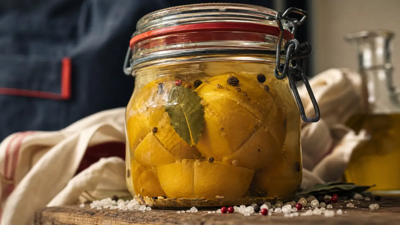 Comment faire un citron confit au sel : bocal de citrons jaunes en saumure