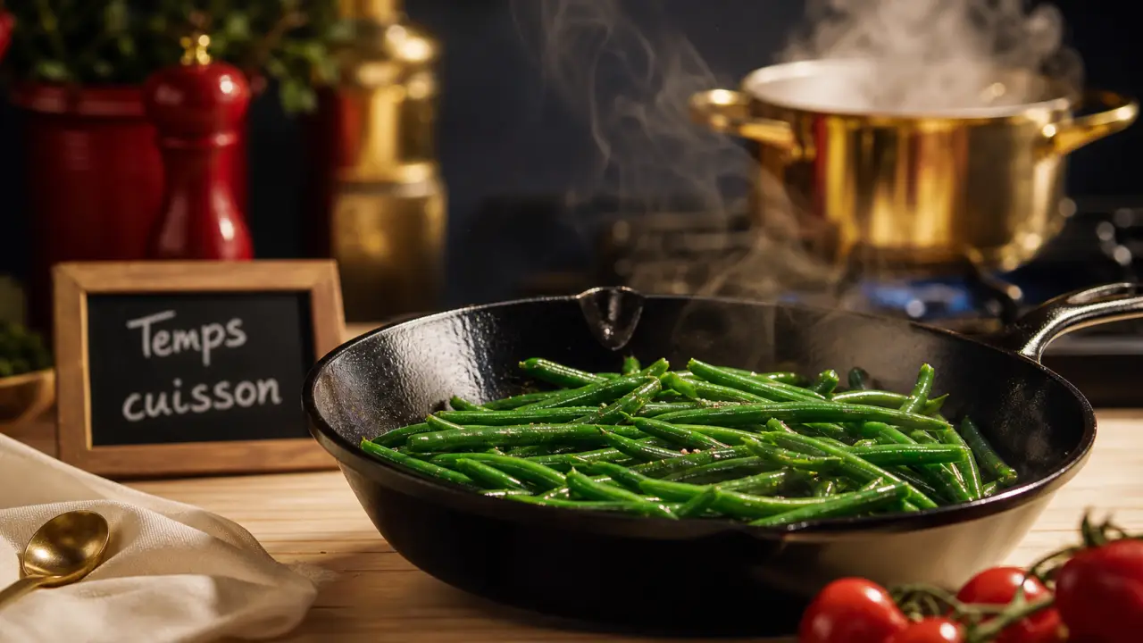 Cuisson haricot vert frais : 7 minutes à la poêle, haricots verts juste blanchis