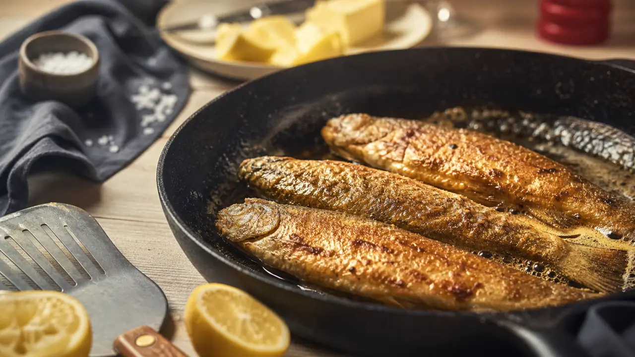 Cuisson truite poele au citron, truite dorée
