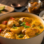 Curry jaune recette thaï au poulet et lait de coco avec pommes de terre
