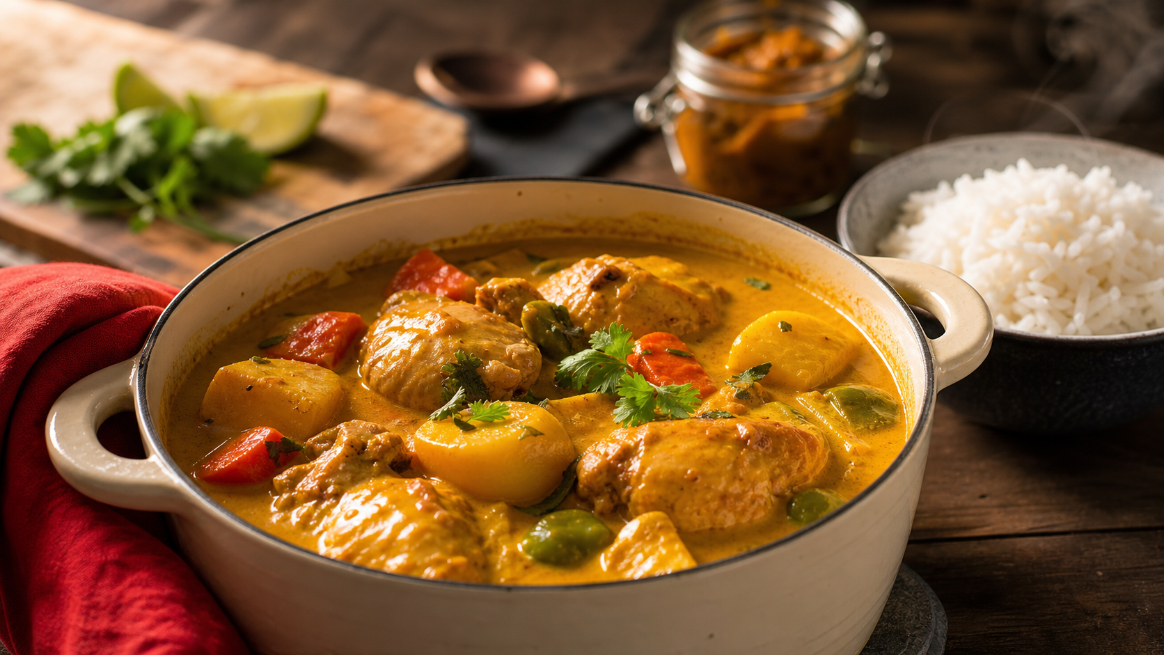 Curry jaune recette thaï au poulet et lait de coco avec pommes de terre