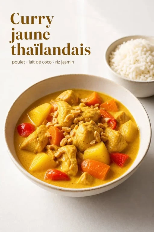 Recette curry jaune recette au poulet avec pommes de terre et riz jasmin