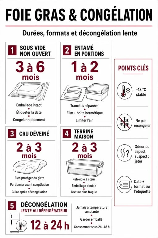 Congeler foie gras : tableau visuel des durées et des bonnes pratiques