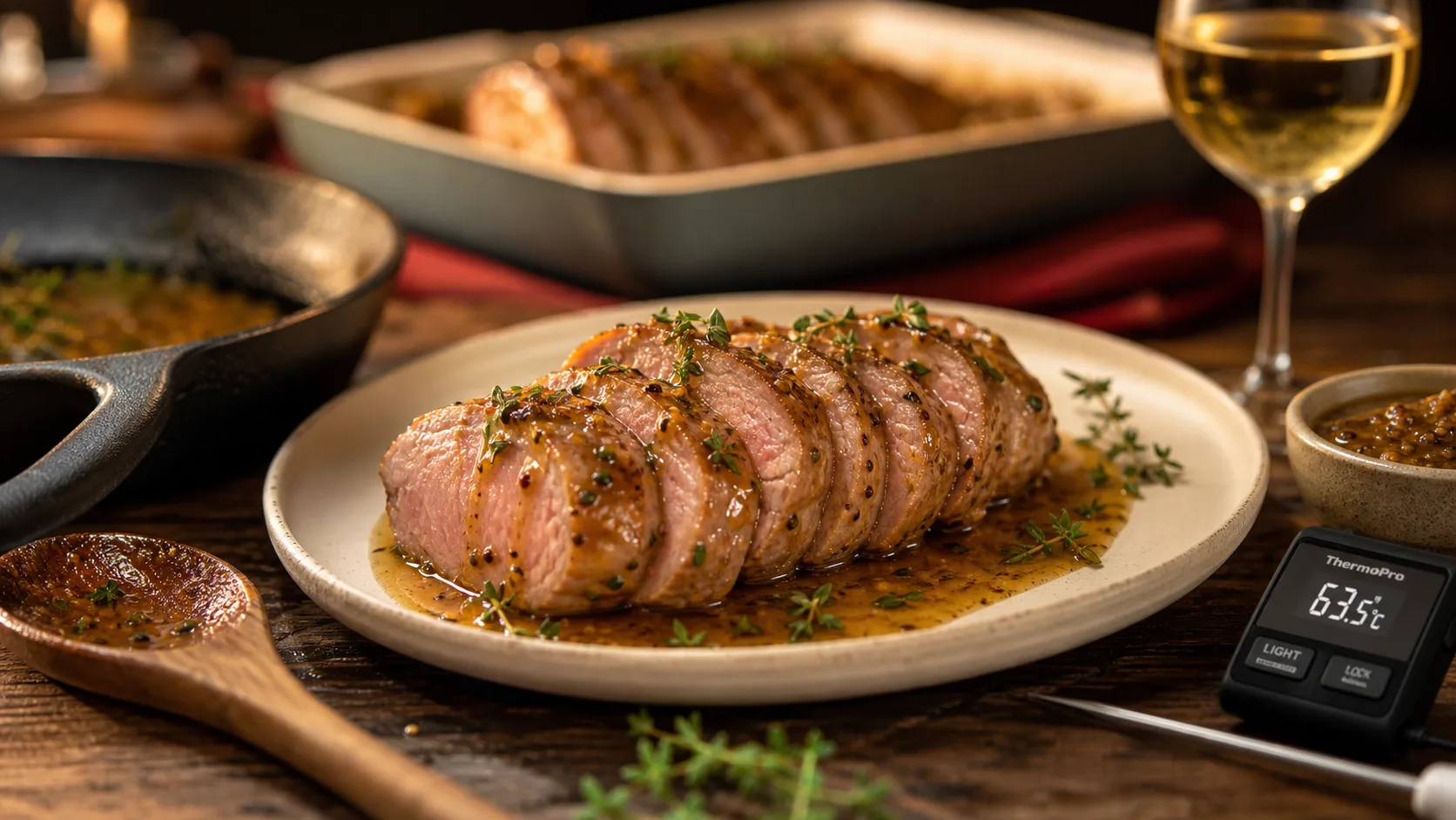 Filet mignon basse température miel moutarde à cœur 62°C, photo culinaire