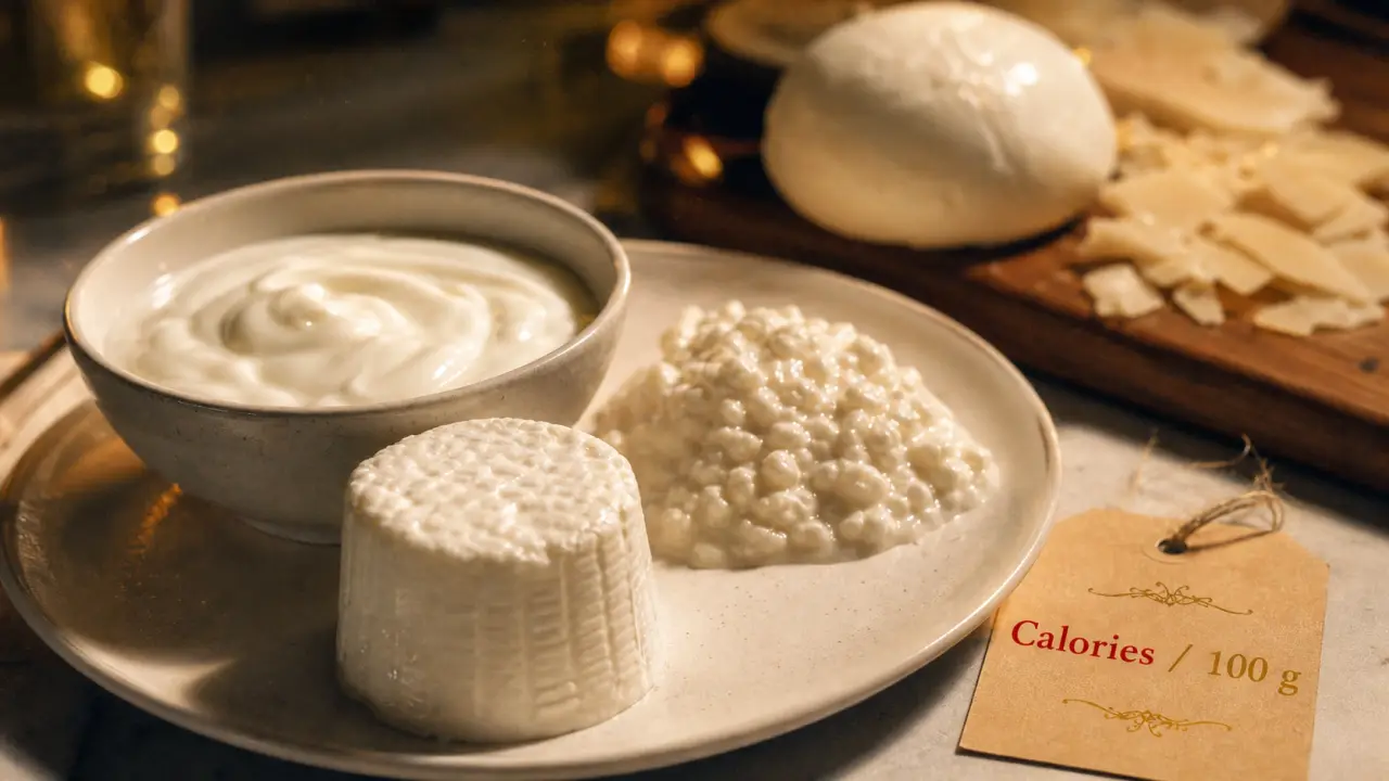 Fromage le moins calorique : fromage blanc 0% et ricotta, mozzarella au fond