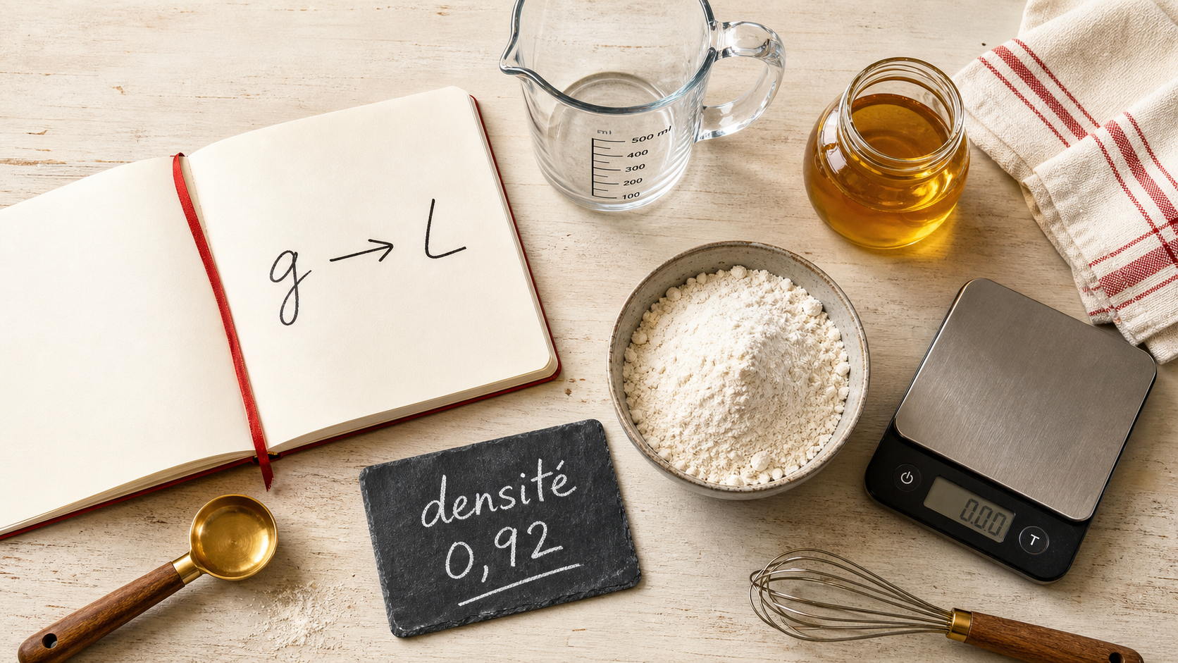 Gramme en litre : densité eau et farine