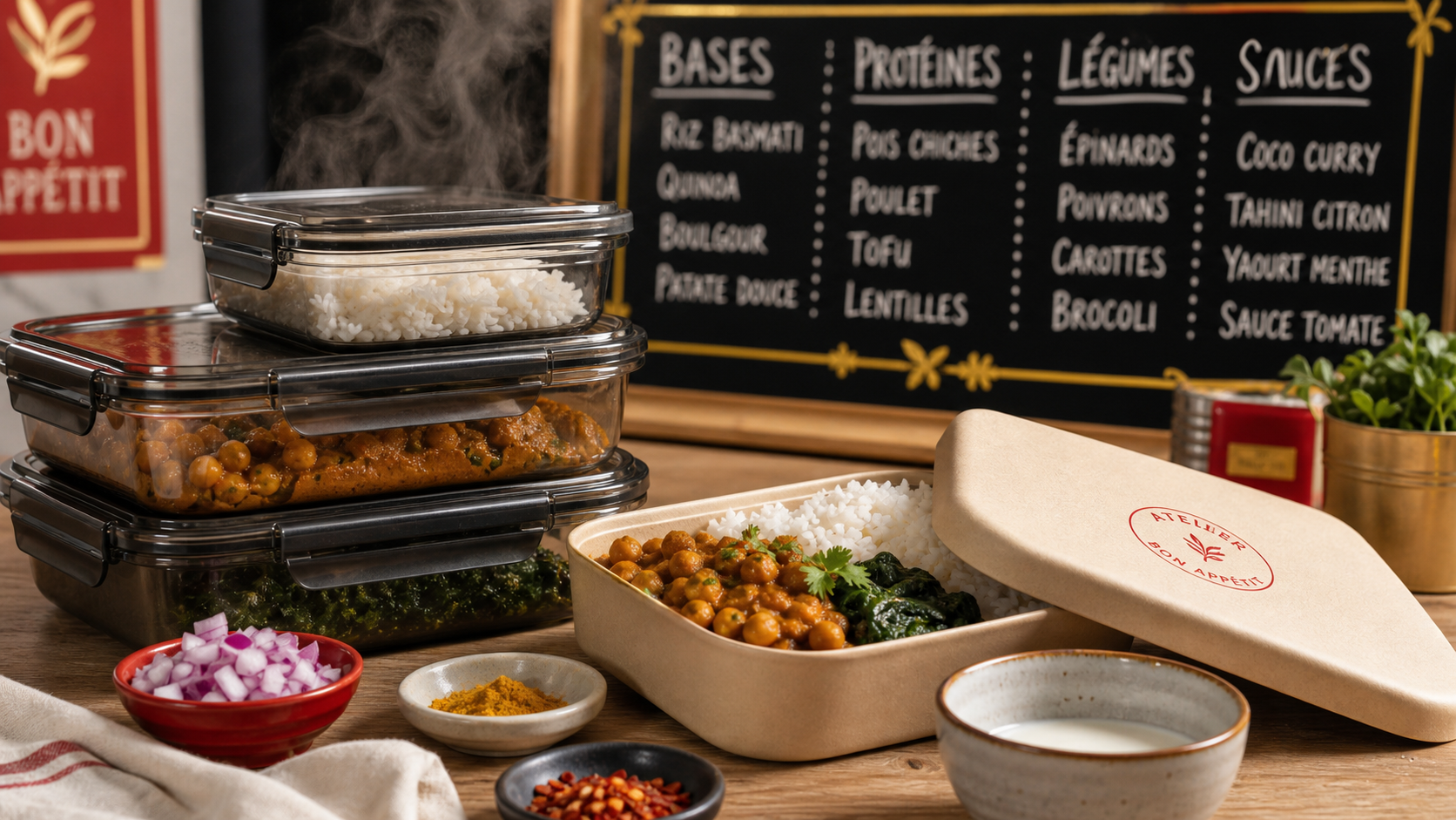 Le batch cooking pour la semaine : 5 repas en 2 heures, boîtes hermétiques