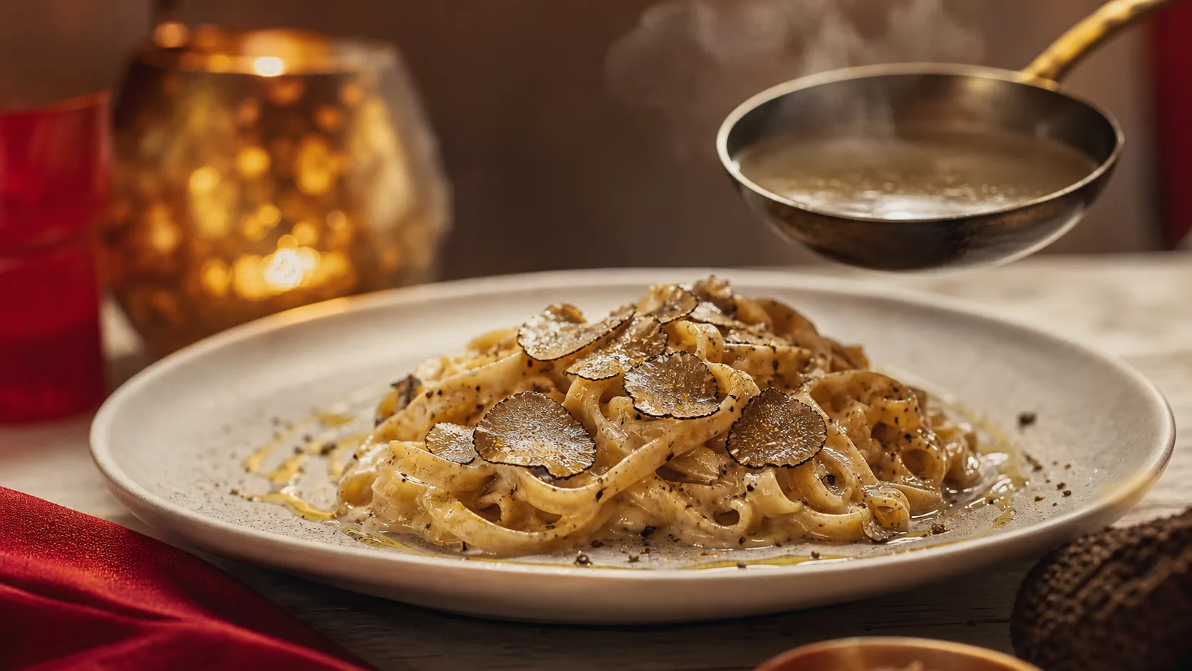Pate a la truffe : tagliatelles crème et truffe brillantes