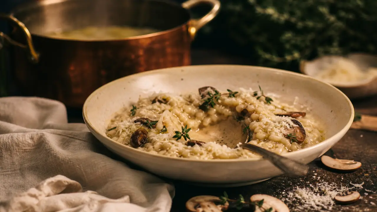 Recette de chef : risotto crémeux aux champignons, parmesan