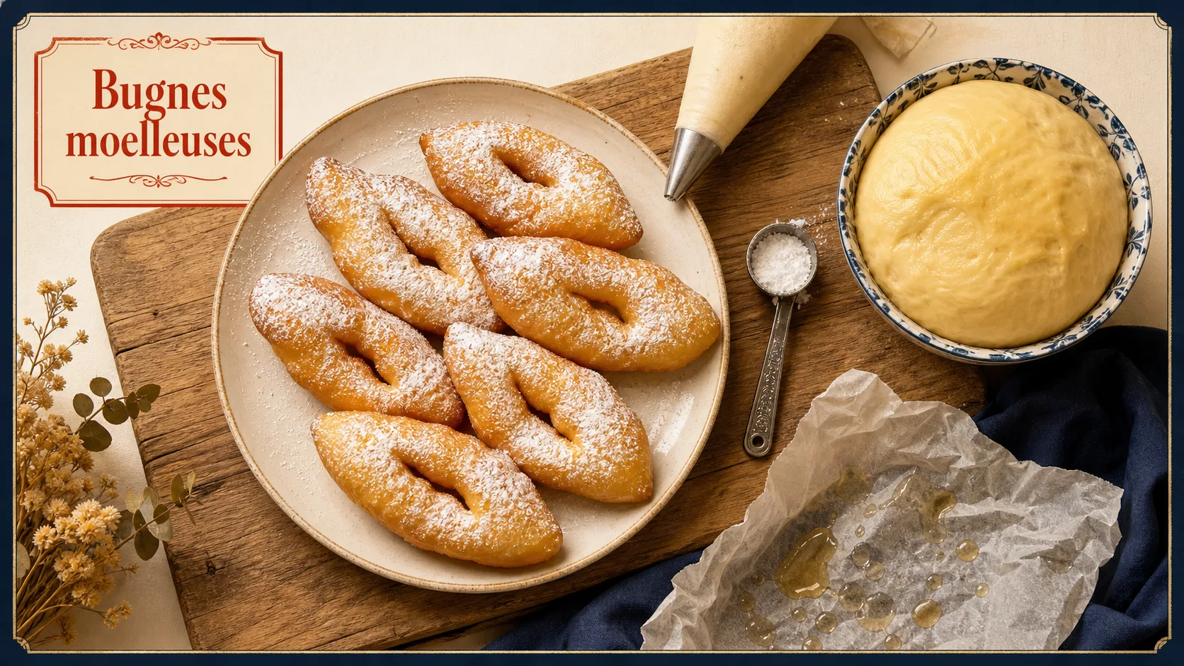 Recette des bugnes moelleuses dorées, sucre glace