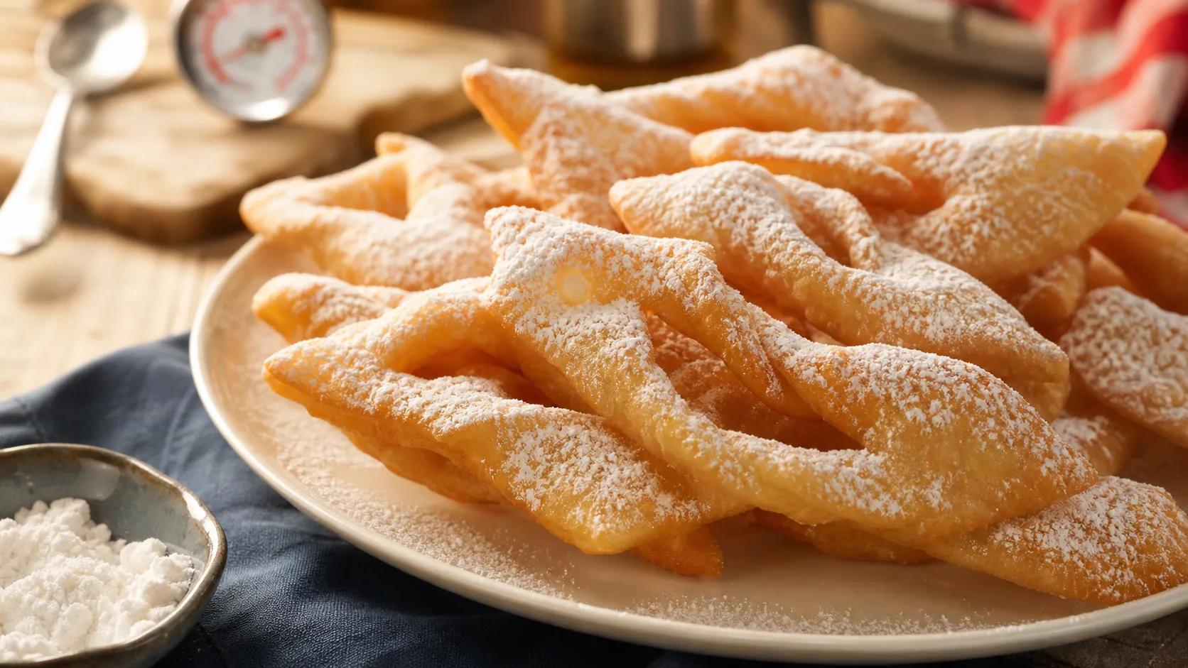 Recette des bugnes moelleuses : losanges fendus dorés au sucre glace