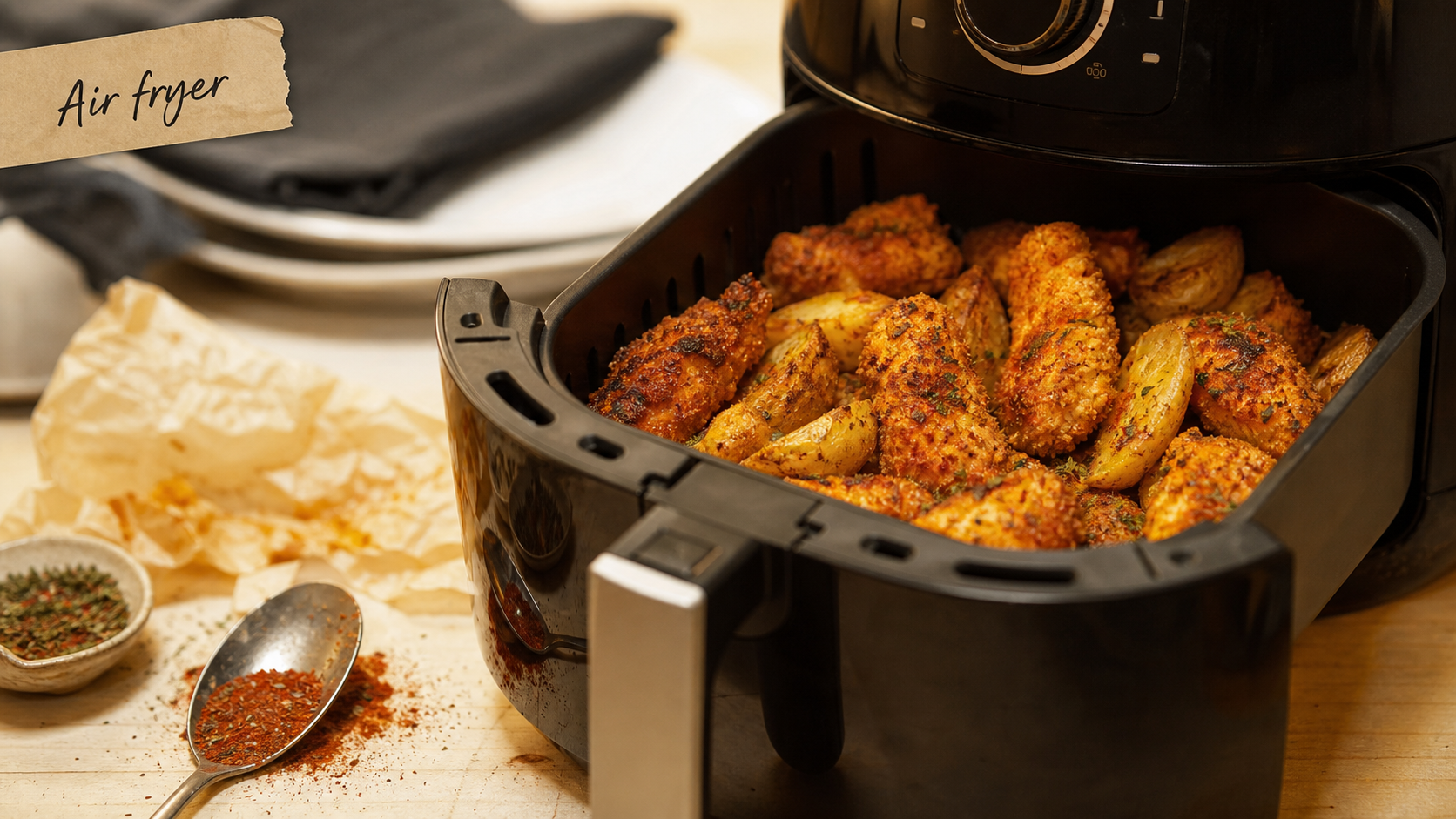 Recette facile air fryer : poulet croustillant et légumes dorés