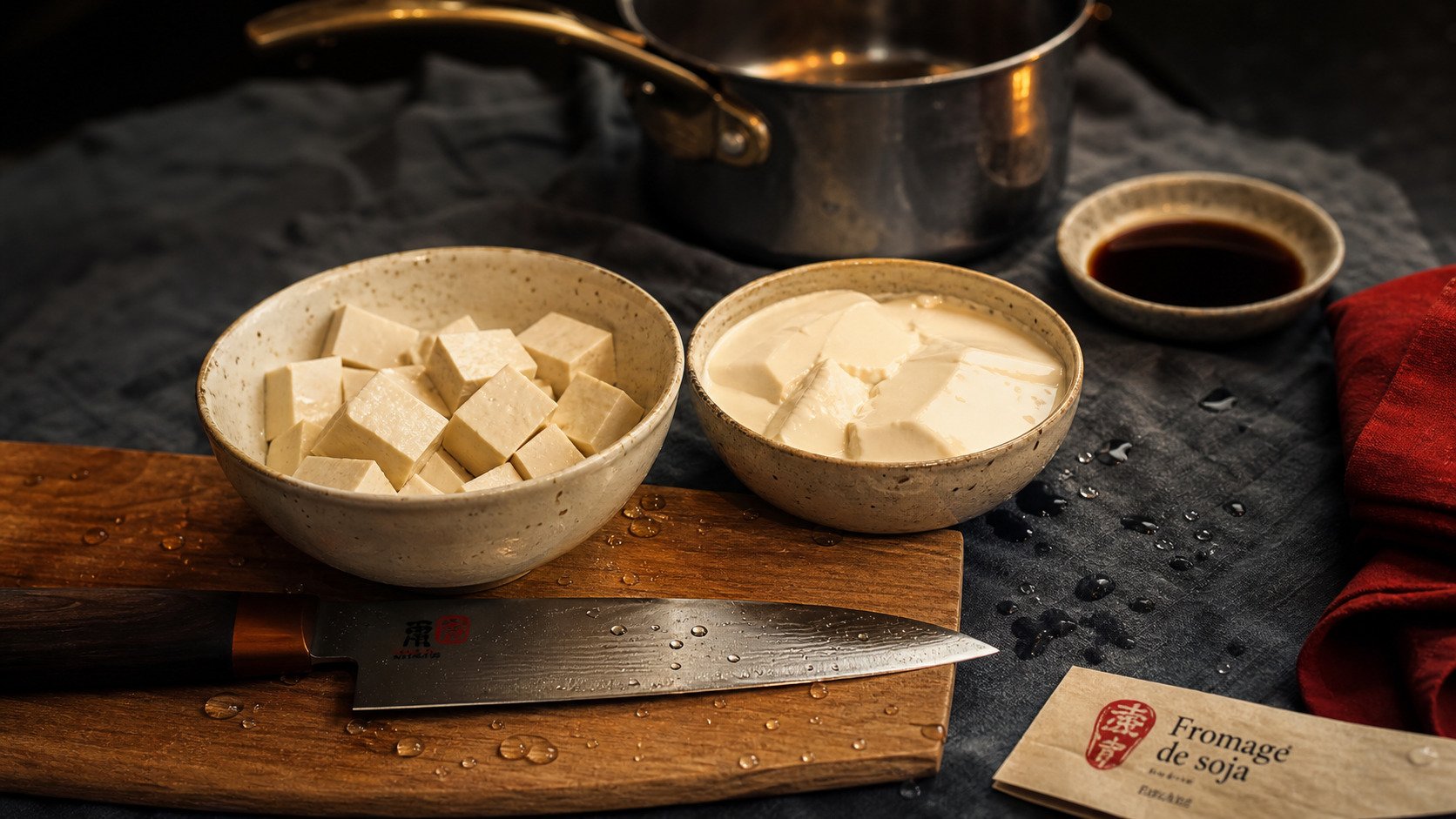 Tofu définition : cubes de fromage de soja, tofu ferme et soyeux