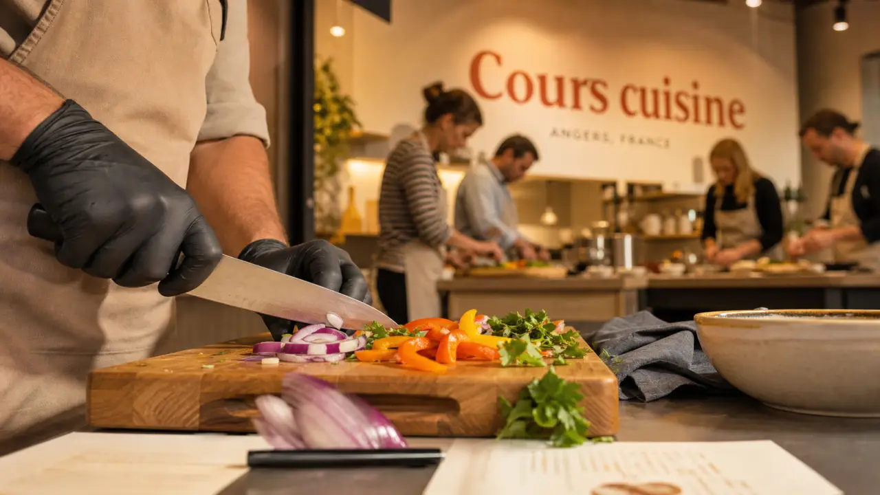 Angers cours de cuisine : préparation de légumes en cuisine professionnelle