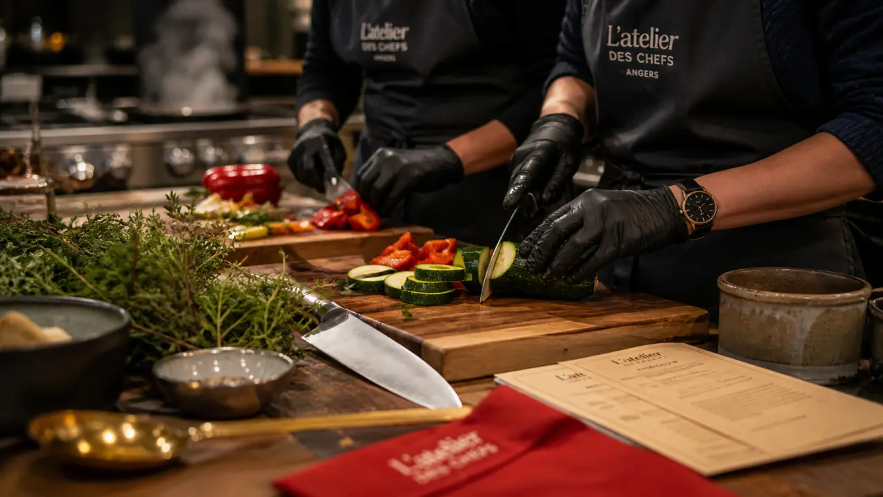 Atelier cuisine Angers, découpe légumes en atelier de cuisine