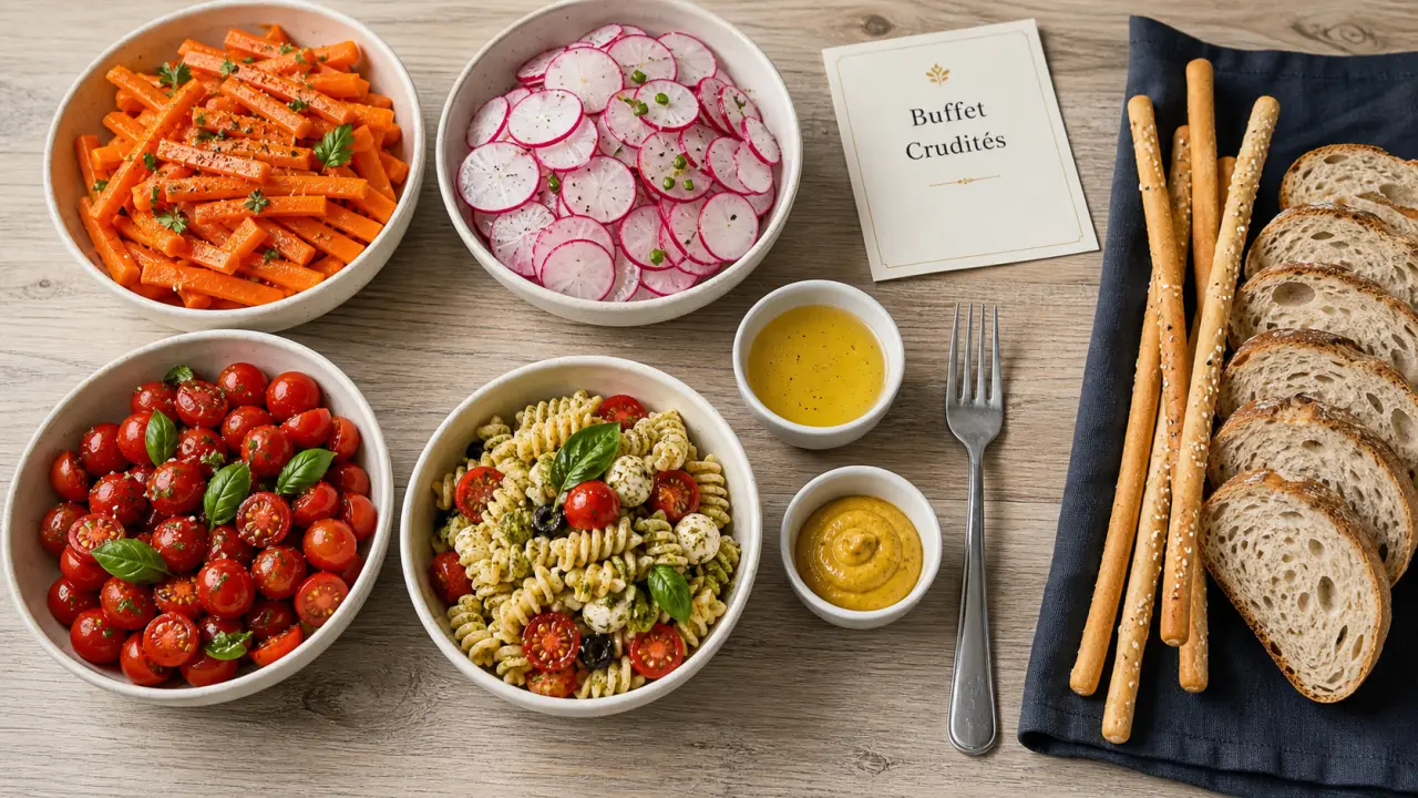Buffet froid crudités : crudités croquantes et salades