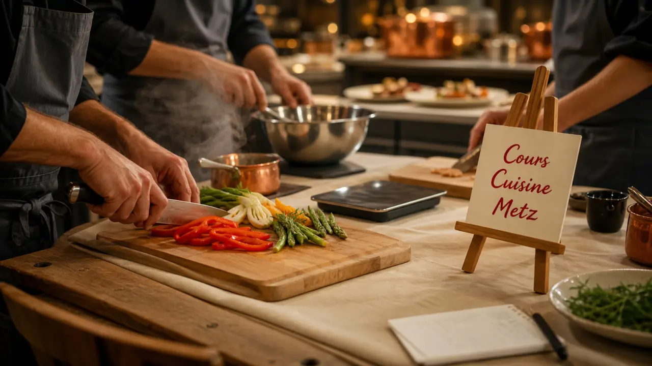 Cours de cuisine Metz en atelier culinaire à Metz, chef coupe des légumes