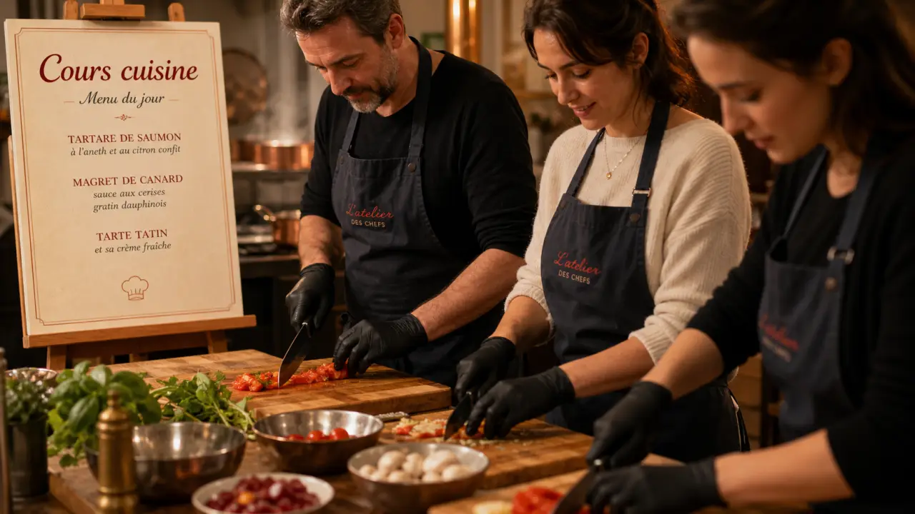 Cours de cuisine saint etienne : petit groupe en atelier cuisine