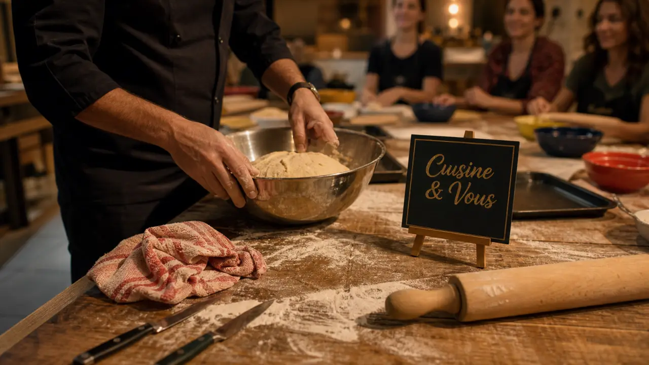 Cuisine et Vous atelier culinaire à Chanteloup-en-Brie : table pâtisserie et chef