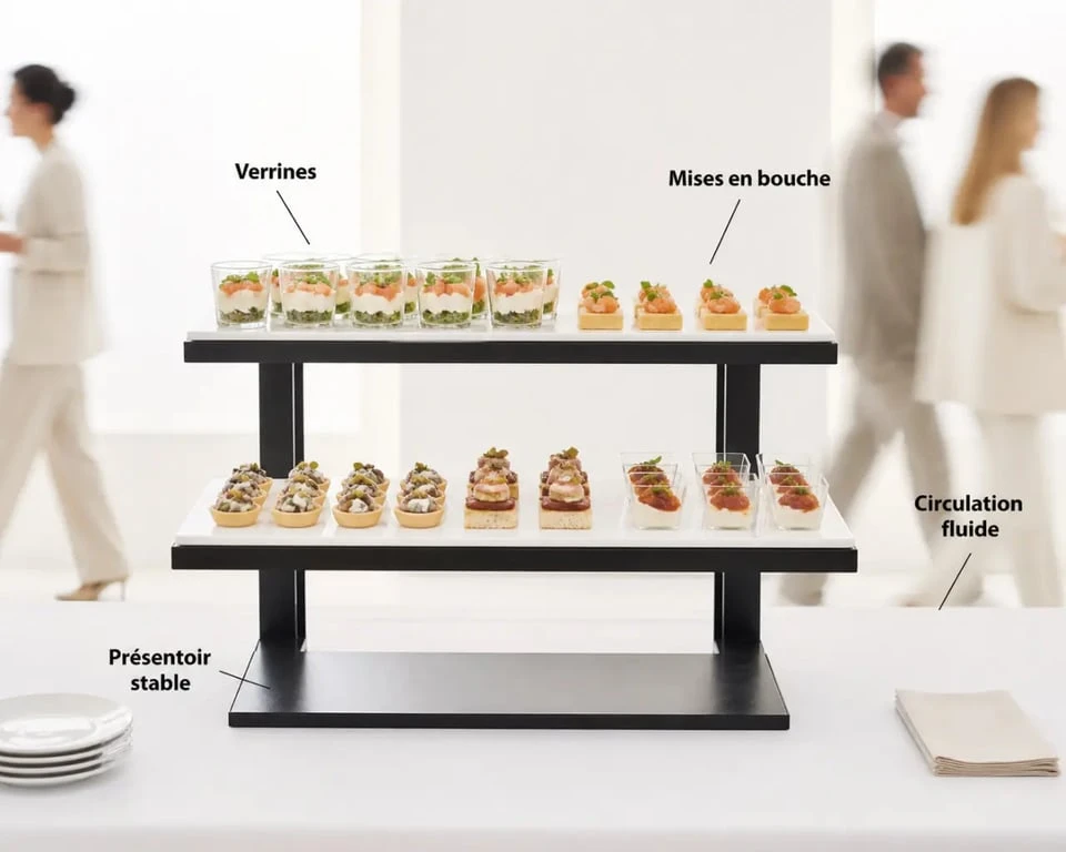 Buffet avec présentoir buffet froid à deux niveaux pour verrines et mises en bouche