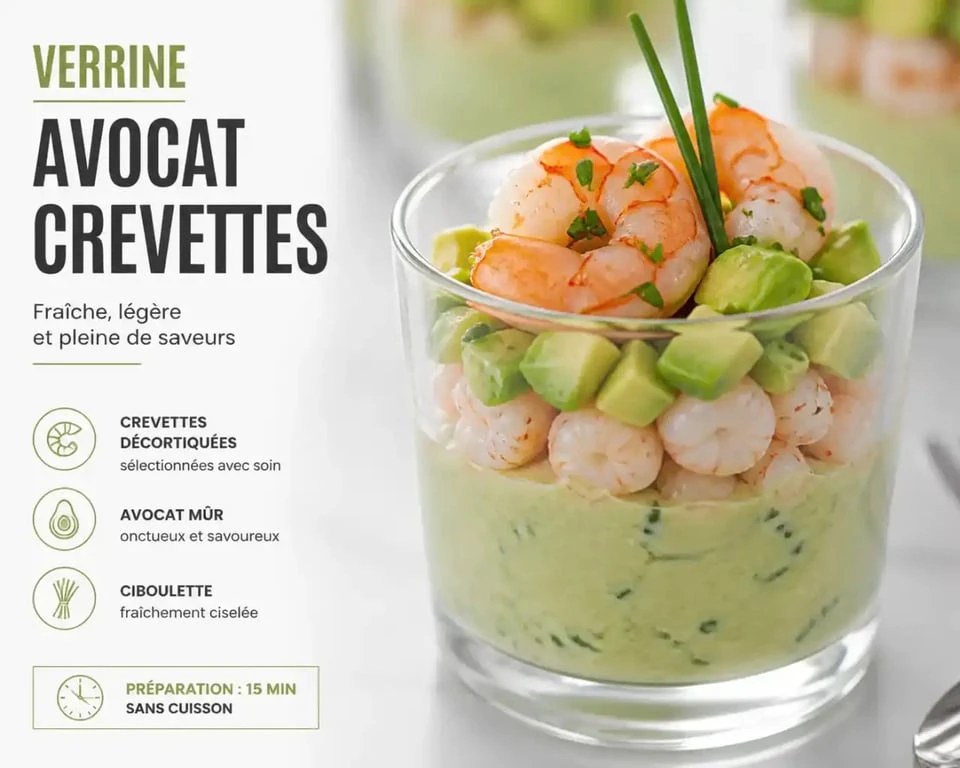 Recette de verrine avocat-crevettes pour apéro buffet froid