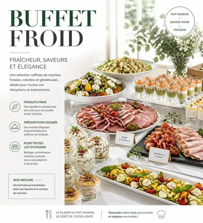 Buffet froid pour apéritif dînatoire avec assortiment de bouchées