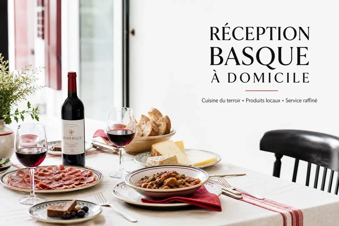 Cuisine du terroir pays basque à domicile : assiettes de produits locaux servies à table
