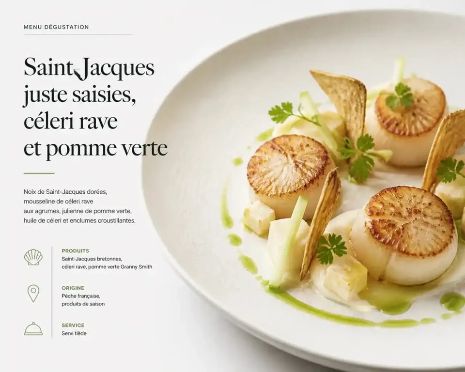 Plat élégant issu d'un menu dégustation gastronomique