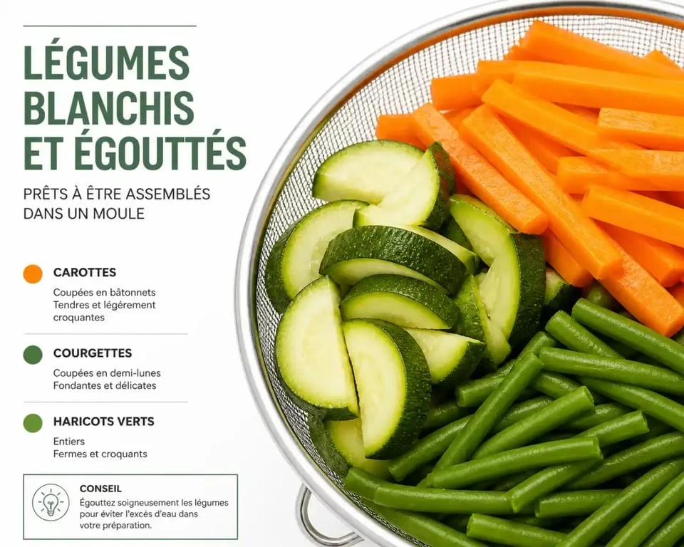 Préparation des légumes pour la terrine de légumes pour buffet froid